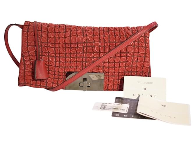 Céline Celine Borsa Tracolla Pelle Smock Rossa Rosso - vista 2