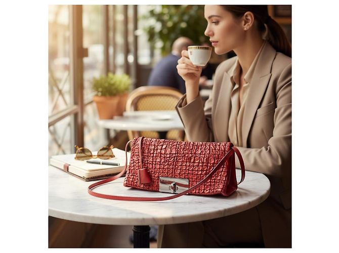 Céline Celine Borsa Tracolla Pelle Smock Rossa Rosso - vista 4