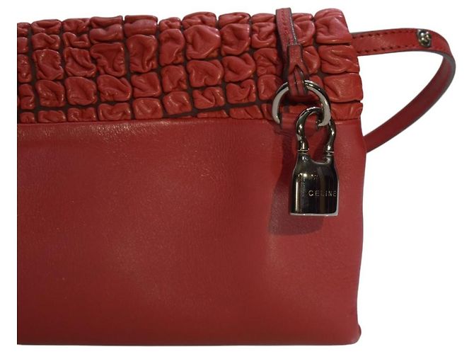 Céline Celine Borsa Tracolla Pelle Smock Rossa Rosso - vista 6