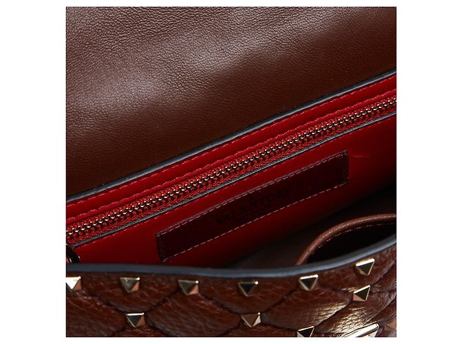 Valentino Garavani Borsa Rockstud Spike Medium - Pelle Marrone Bordeaux - vista 7