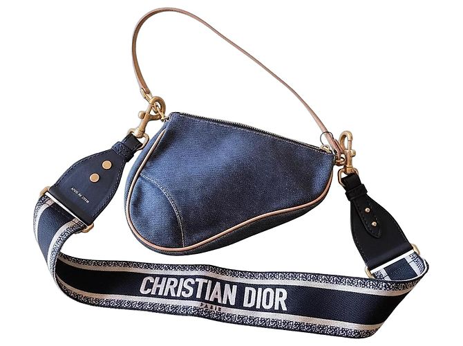Christian Dior Saddle Tasche Blau Denim Braun - Ansicht 2