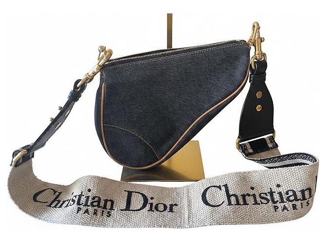 Christian Dior Saddle Tasche Blau Denim Braun - Ansicht 3