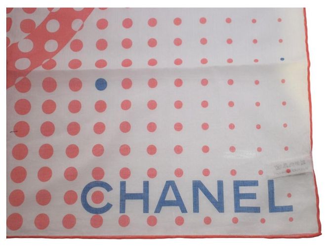 Foulard quadrato Chanel cotone pois Logo CC Rosa Blu Bianco - vista 4