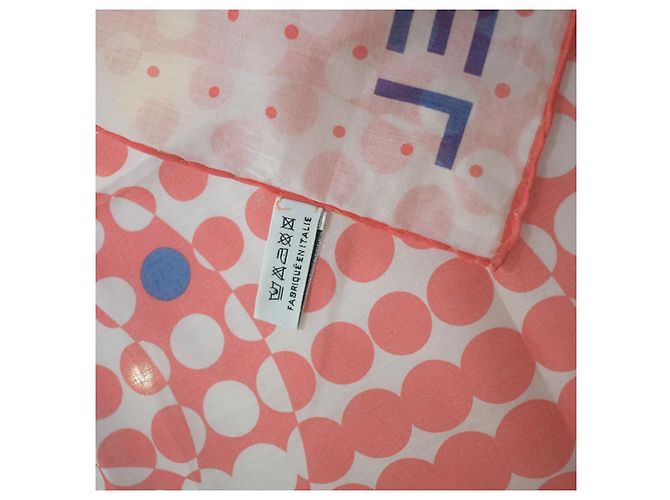 Foulard quadrato Chanel cotone pois Logo CC Rosa Blu Bianco - vista 5