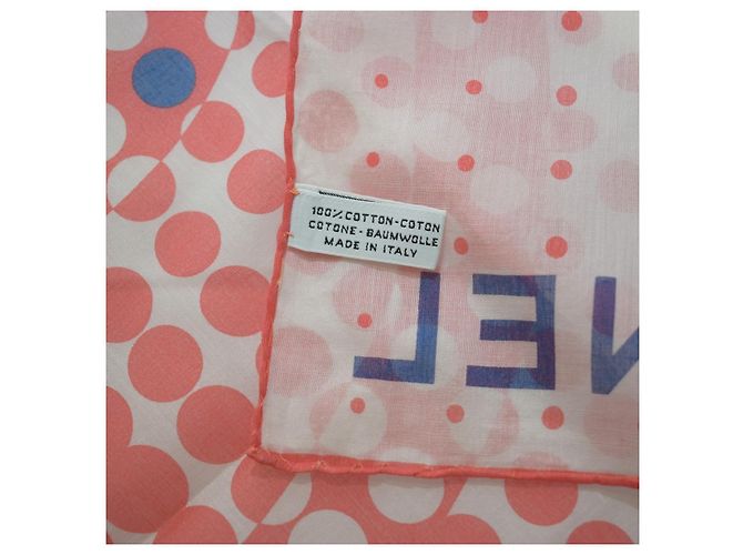 Foulard quadrato Chanel cotone pois Logo CC Rosa Blu Bianco - vista 6