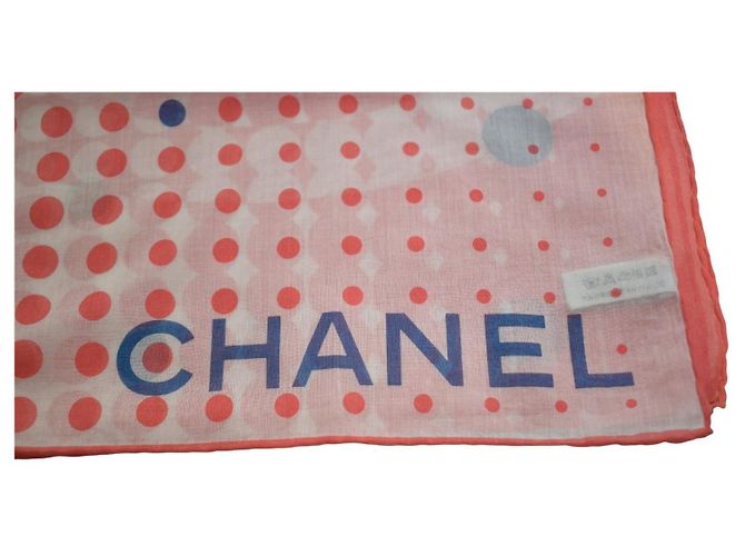 Foulard quadrato Chanel cotone pois Logo CC Rosa Blu Bianco - vista 8