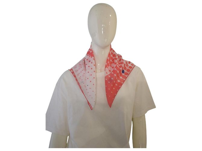 Foulard quadrato Chanel cotone pois Logo CC Rosa Blu Bianco - vista 9