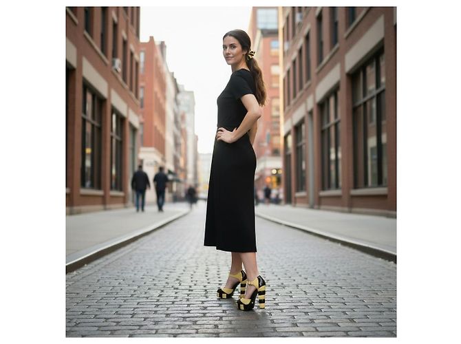 Chanel Runway Décolleté in vernice con cinturino e plateau, 38.5 Nero Giallo - vista 19