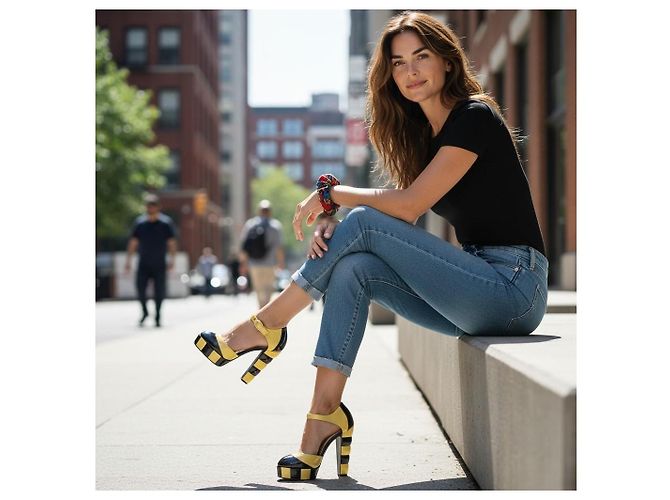 Chanel Runway Décolleté in vernice con cinturino e plateau, 38.5 Nero Giallo - vista 3