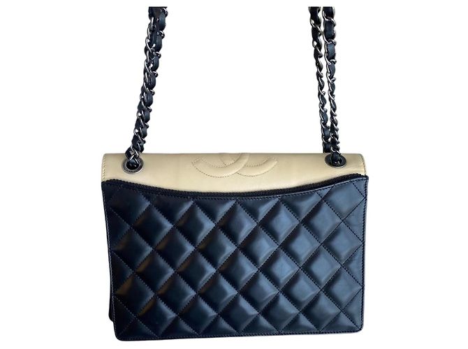 Borsa Chanel Ballerine in pelle di vitello trapuntata nero/beige - vista 20