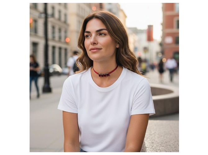 Colar Choker Christian Dior Fita Cristais Vermelhos - vista 3
