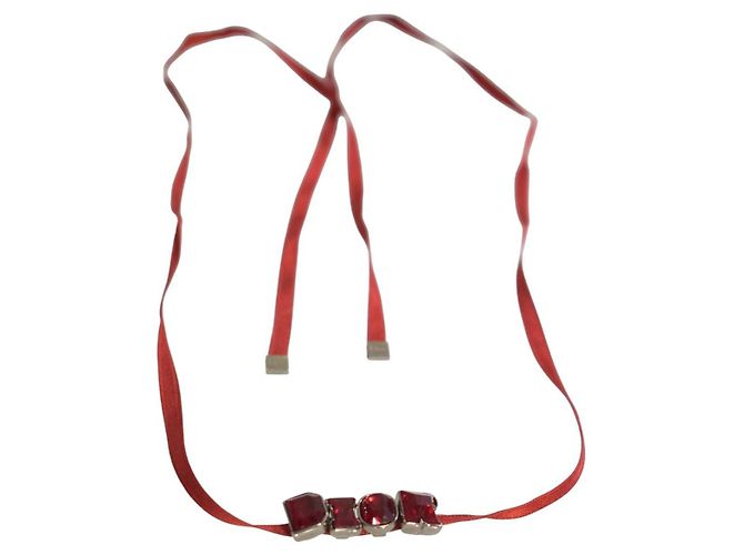 Colar Choker Christian Dior Fita Cristais Vermelhos - vista 6
