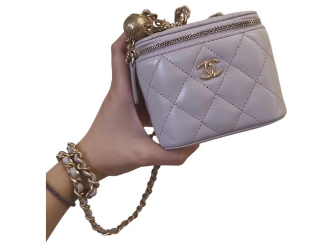 Chanel Mini Vanity Pearl Crush in pelle di agnello lilla Beige - vista 2