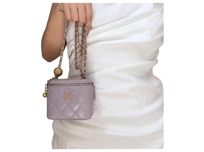 Chanel Mini Vanity Pearl Crush in pelle di agnello lilla Beige - vista 3