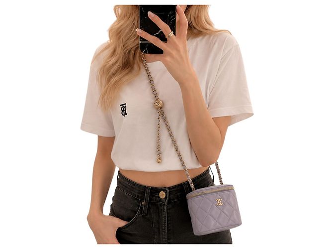 Chanel Mini Vanity Pearl Crush in pelle di agnello lilla Beige - vista 4