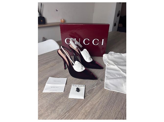 Gucci Décolleté Slingback in velluto bordeaux Bordò - vista 2