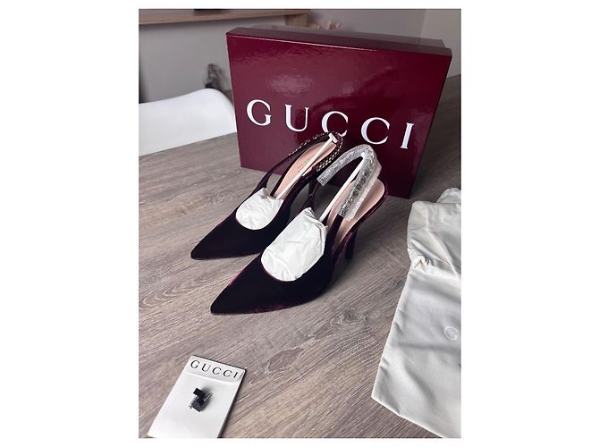 Gucci Décolleté Slingback in velluto bordeaux Bordò - vista 4