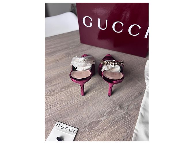 Gucci Décolleté Slingback in velluto bordeaux Bordò - vista 5