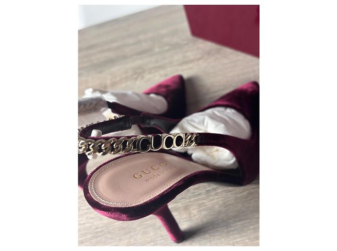 Gucci Décolleté Slingback in velluto bordeaux Bordò - vista 6