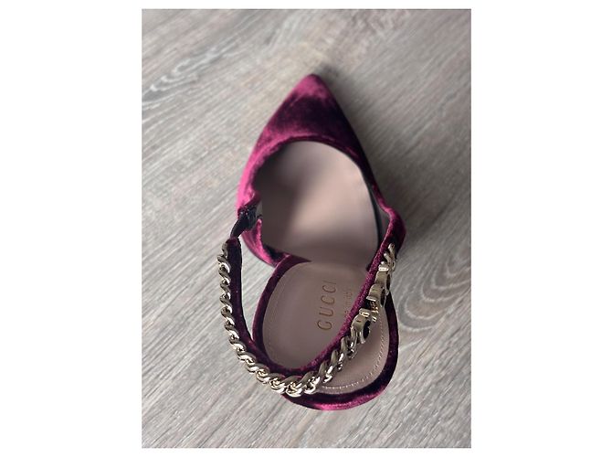 Gucci Décolleté Slingback in velluto bordeaux Bordò - vista 9