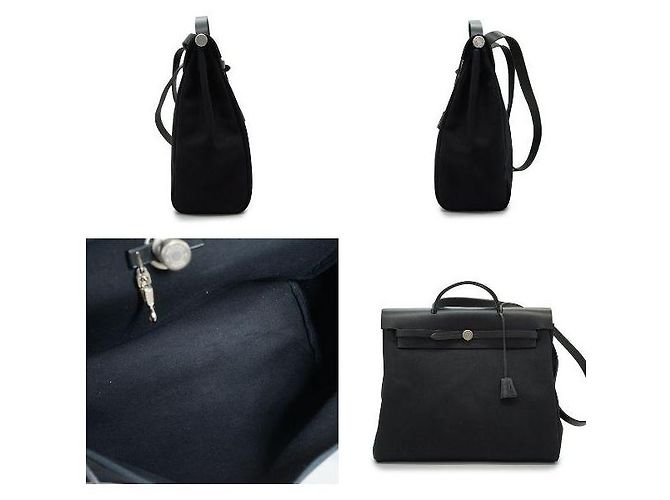 Hermès Borsa Hermes Herbag 2 in 1 in tela nera e pelle, borsa a tracolla, borsa a mano Nero - vista 3
