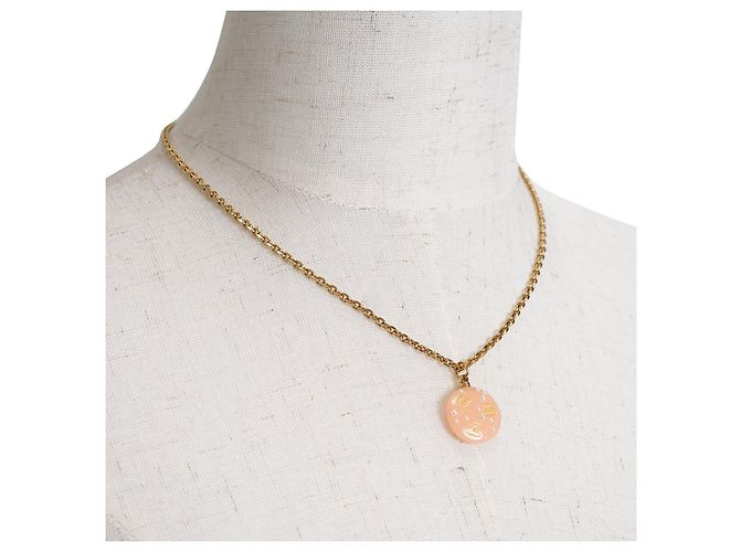 Timeless Chanel Collana con catena e pendente rotondo in perle rosa e logo CC dorato vintage D'oro - vista 8