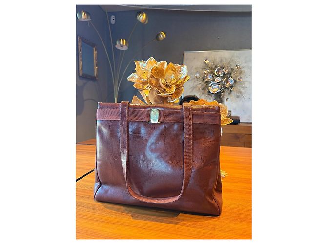 Borsa Tote Salvatore Ferragamo pelle marrone Gancini - vista 2