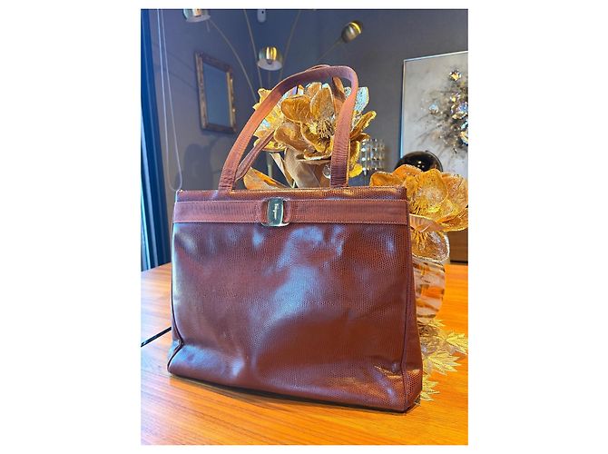 Borsa Tote Salvatore Ferragamo pelle marrone Gancini - vista 4