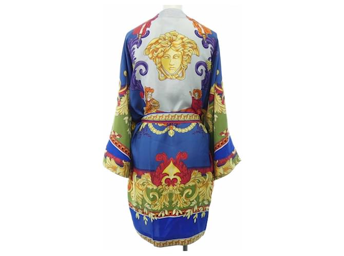 Cárdigan Versace 100% seda Azul Dorado Verde - vista 2