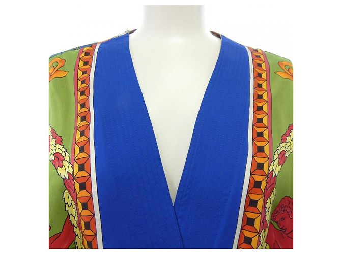 Cárdigan Versace 100% seda Azul Dorado Verde - vista 5