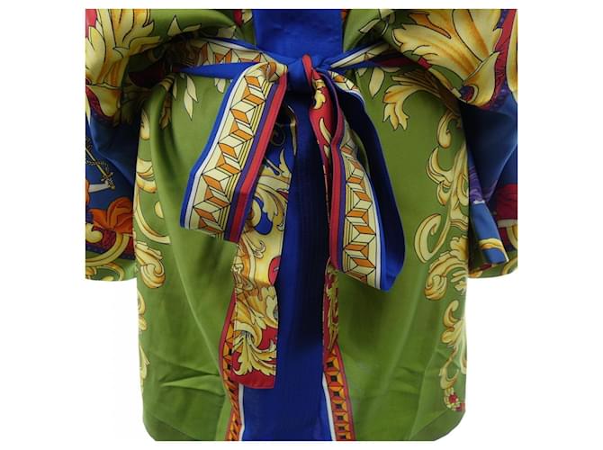 Cárdigan Versace 100% seda Azul Dorado Verde - vista 7