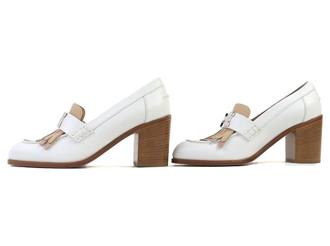 Hermès Hermes Elysee Leder Pumps Silber Weiß Beige - Ansicht 3