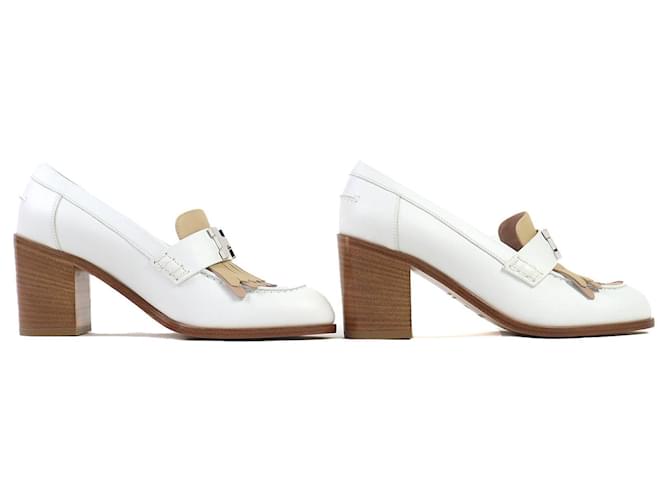 Hermès Hermes Elysee Leder Pumps Silber Weiß Beige - Ansicht 4