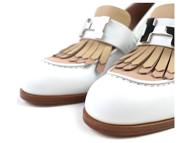 Hermès Hermes Elysee Leder Pumps Silber Weiß Beige - Ansicht 5