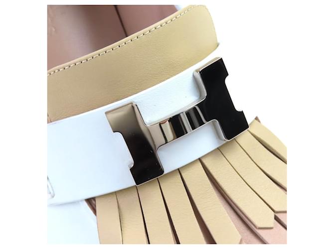 Hermès Hermes Elysee Leder Pumps Silber Weiß Beige - Ansicht 9