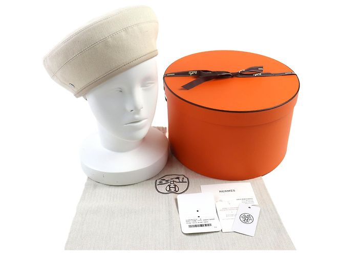 Hermès Hermes Saint Honor Serie Button Denim Baumwoll-Baskenmütze Beige - Ansicht 2