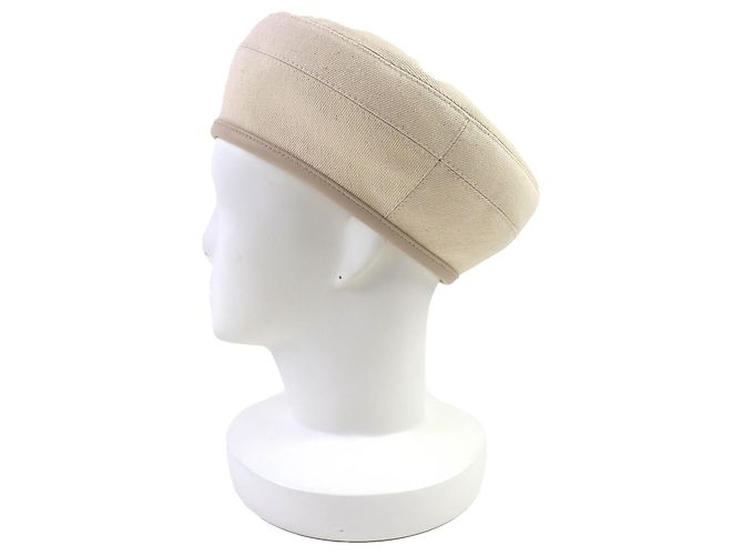 Hermès Hermes Saint Honor Serie Button Denim Baumwoll-Baskenmütze Beige - Ansicht 3
