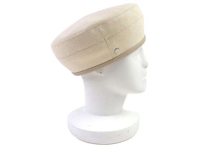 Hermès Hermes Saint Honor Serie Button Denim Baumwoll-Baskenmütze Beige - Ansicht 4