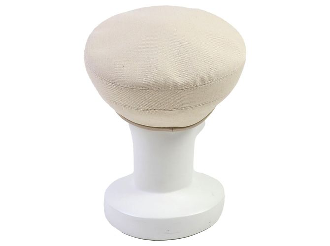 Hermès Hermes Saint Honor Serie Button Denim Baumwoll-Baskenmütze Beige - Ansicht 5