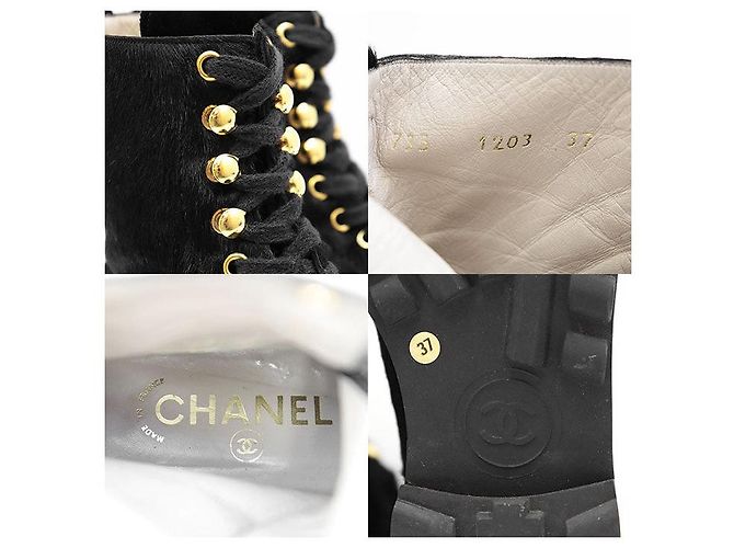 Timeless Stivaletti con lacci in pelo di vitello Chanel Nero - vista 10