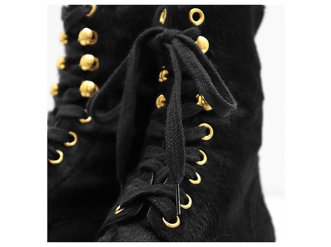 Timeless Stivaletti con lacci in pelo di vitello Chanel Nero - vista 11