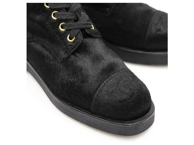 Timeless Stivaletti con lacci in pelo di vitello Chanel Nero - vista 12