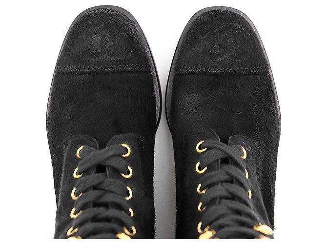 Timeless Stivaletti con lacci in pelo di vitello Chanel Nero - vista 13