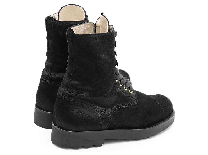 Timeless Stivaletti con lacci in pelo di vitello Chanel Nero - vista 14