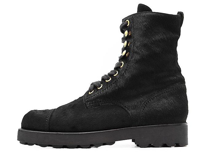 Timeless Stivaletti con lacci in pelo di vitello Chanel Nero - vista 6