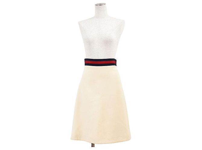 Falda de seda y lana Gucci Sheer Line Web Stripe Crudo - vista 2