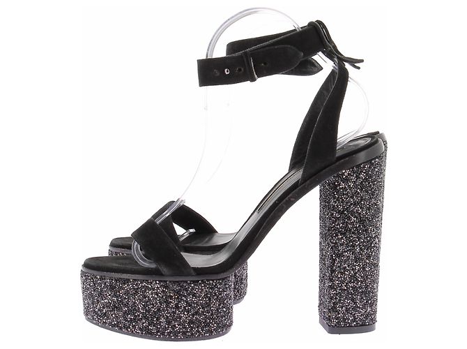 Ermanno Scervino Glitzer-Sandaletten mit Absatz Schwarz - Ansicht 3