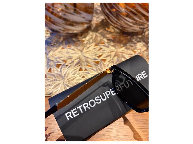 Autre Marque Retrosuperfuture Francis Flat Top Sonnenbrille - Schwarz/Gold Golden - Ansicht 12