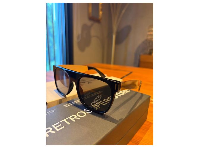 Autre Marque Retrosuperfuture Francis Flat Top Sonnenbrille - Schwarz/Gold Golden - Ansicht 14