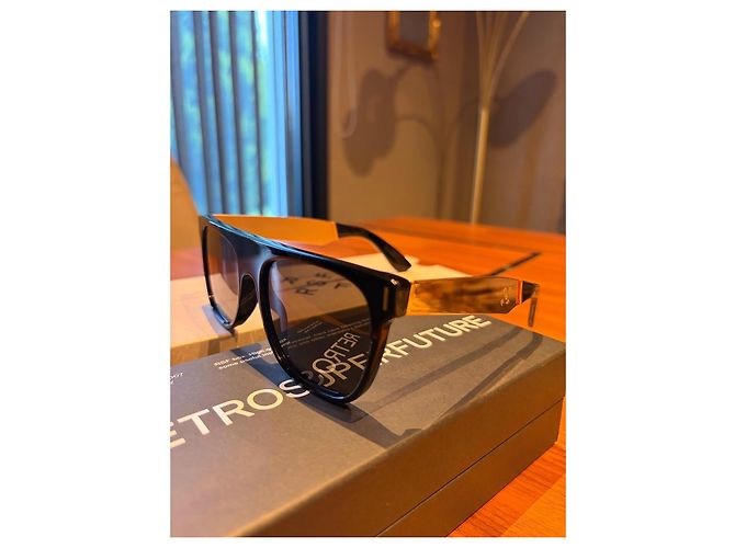 Autre Marque Retrosuperfuture Francis Flat Top Sonnenbrille - Schwarz/Gold Golden - Ansicht 15
